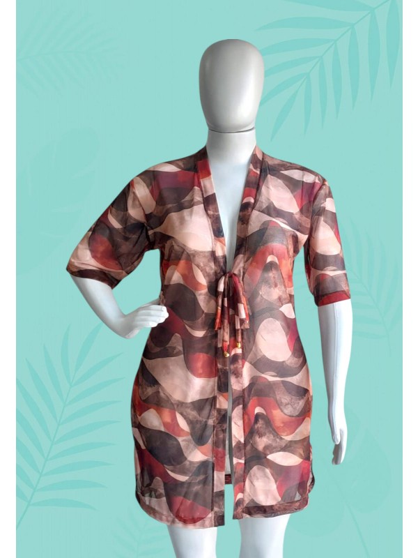 Saída de Praia tule estampada com amarração frontal