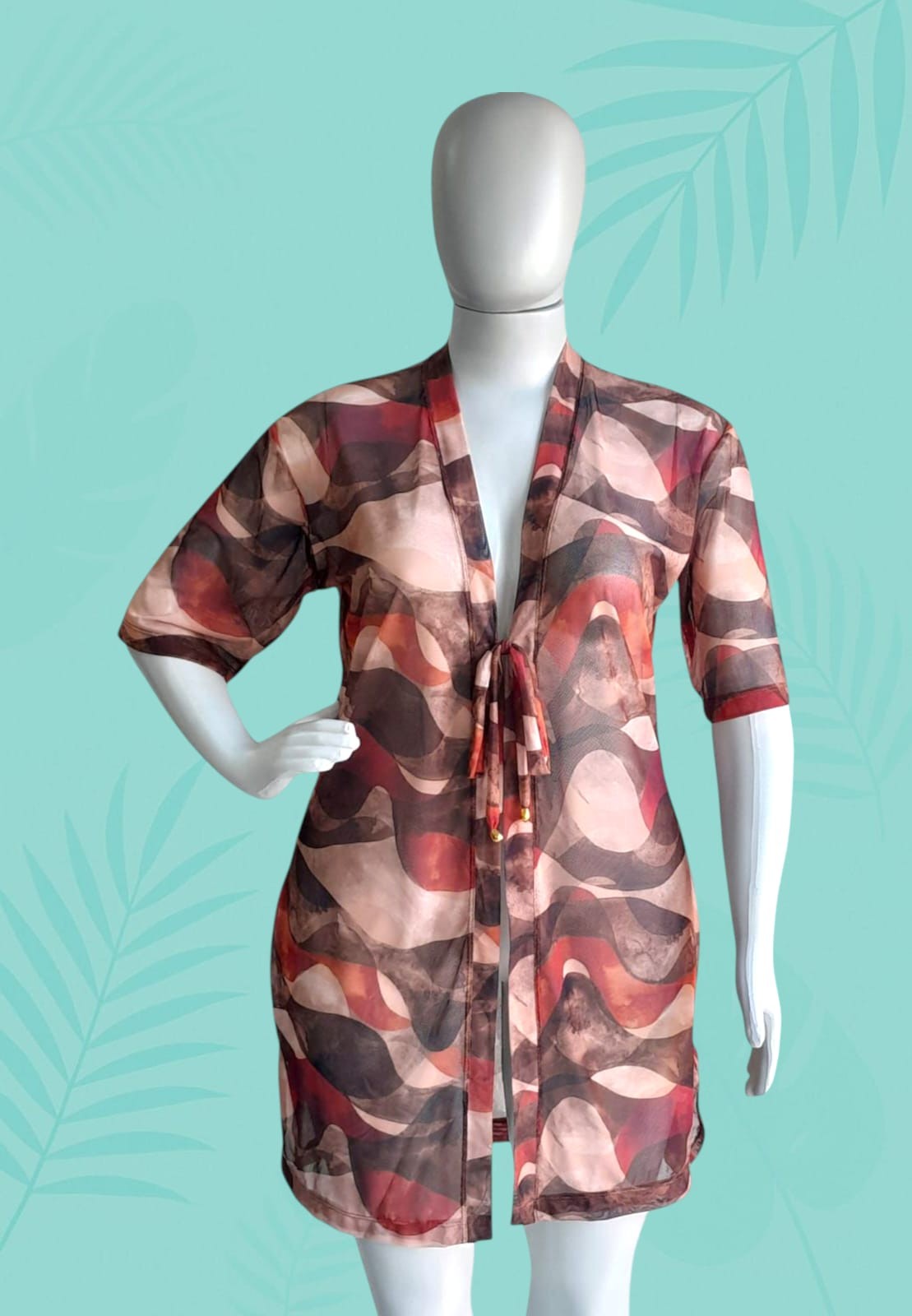 Saída de Praia tule estampada com amarração frontal