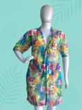 Saída de praia tule Floral Tropical Vibrante